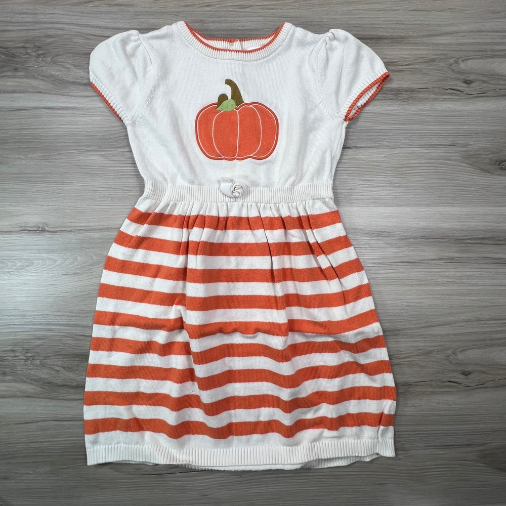 Gymoboree Girls Pumpkin Dress Size 7 Orange Striped Fall Harvest cottagecore